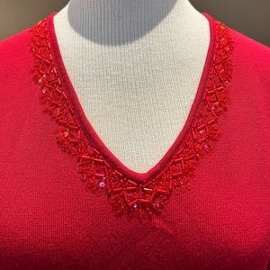 New Liz Claiborne Women’s Red Embellished V Neck Sweater
